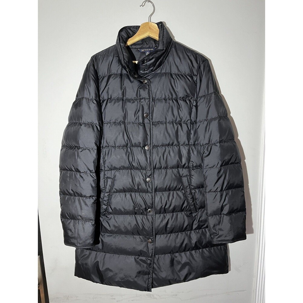 Brooks Brothers 346 Jacket Women 16 Black Quilted Down Puffer Parka Snaps